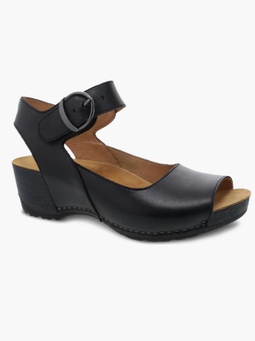 NWOB black leather Dansko Tiana Sandal with ankle strap size 37
